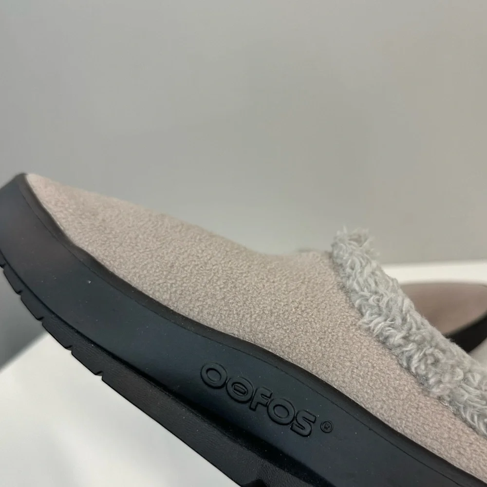 Oofos Oocoozie Mule Gray Sherpa Comfort Recovery Slip On Shoes Size 10